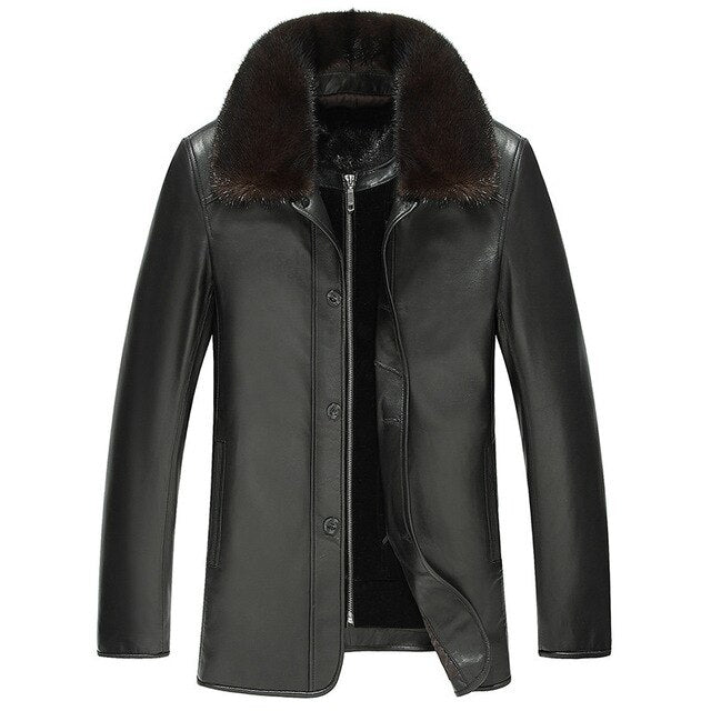 AYUNSUE Winter Genuine Sheepskin Leather Jacket Men Mink Coat Warm Leather Jackets Real Mink Fur Coat Blouson G03-K1225 KJ1350