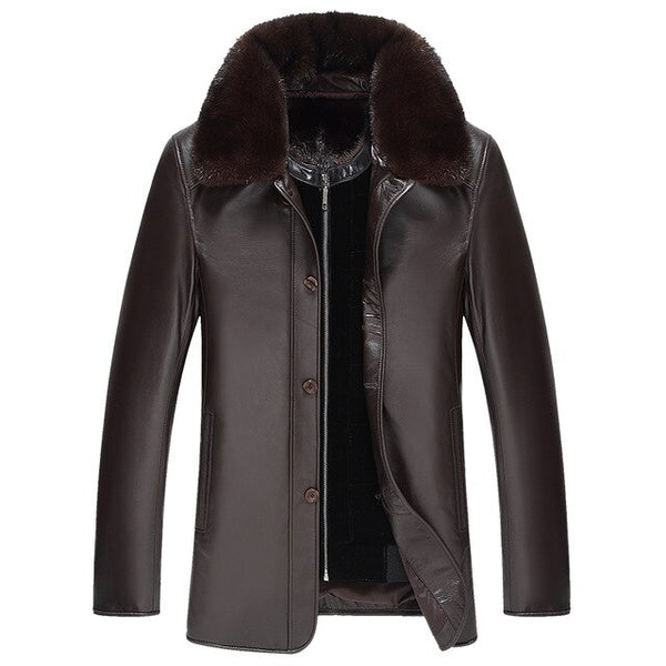AYUNSUE Winter Genuine Sheepskin Leather Jacket Men Mink Coat Warm Leather Jackets Real Mink Fur Coat Blouson G03-K1225 KJ1350
