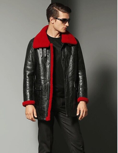 2019 New Genuine Leather Men's Fur one long leather jacket Thick warm original fur coat Sheepskin mens lether jacket