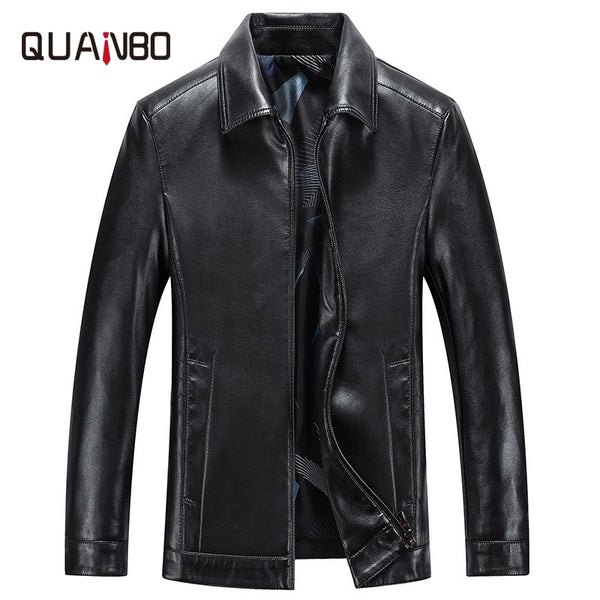 Spring and Autumn Quality Men Genuine Leather Jacket Business Casual Sheep skin Turndown Coat Black Men Biker Leather Jacket