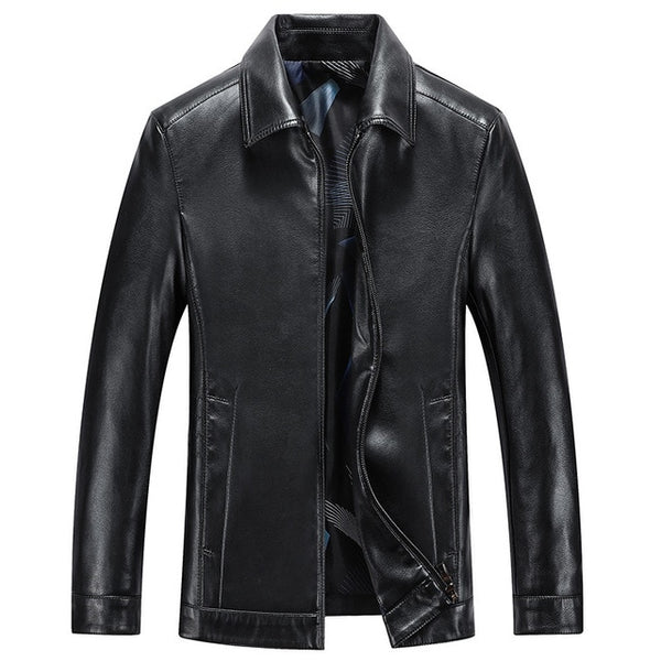 Spring and Autumn Quality Men Genuine Leather Jacket Business Casual Sheep skin Turndown Coat Black Men Biker Leather Jacket