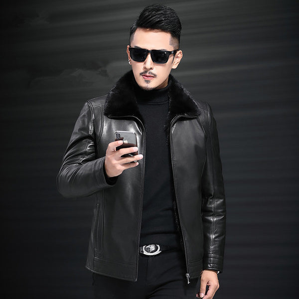 AYUNSUE Genuine Leather Jacket Natural Mink Fur Liner Coat Winter Jacket Men Goatskin Coat Jacket Chaqueta JLK18GT1881 MY1348