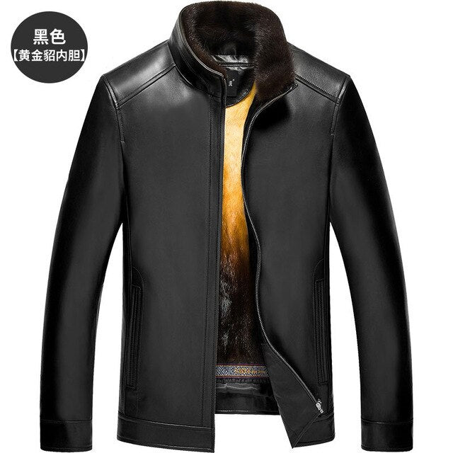 AYUNSUE Genuine Leather Jacket Men Winter Jacket Mens Gold Mink Fur Liner Warm Plus Size Mink Jackets LN-171021 YY326