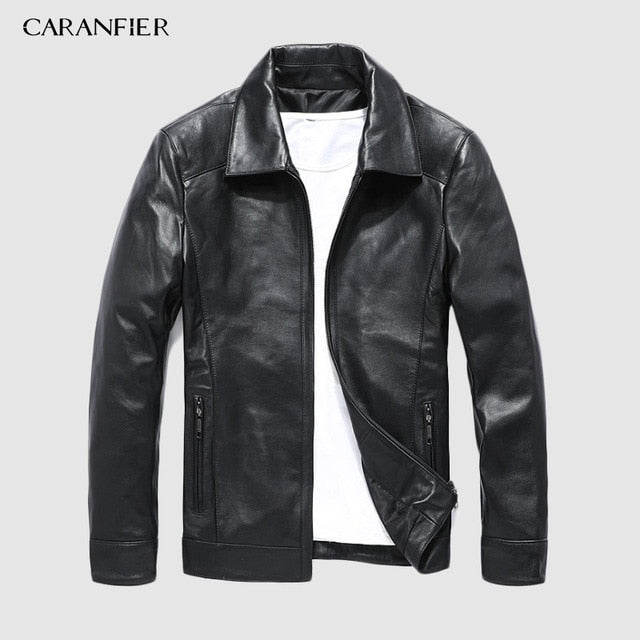 CARANFIER New 100% Sheepskin Fashion Jackets Motorcycle Coat Male Genuine Leather Clothing Design Real Leather Jackets Overcoats