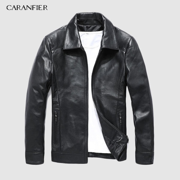 CARANFIER New 100% Sheepskin Fashion Jackets Motorcycle Coat Male Genuine Leather Clothing Design Real Leather Jackets Overcoats