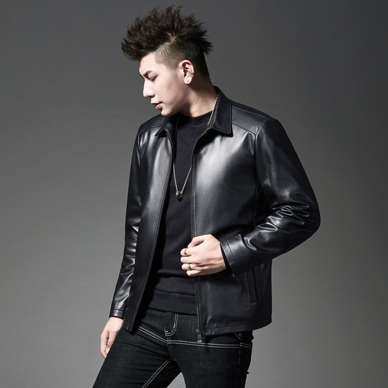 Autumn new leather men's jacket lapel business casual men's jacket
