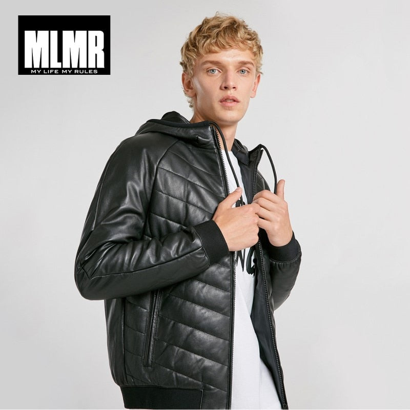 JackJones Men's Fashion Trend Parka Coat Hooded Genuine Leather Jacket Real Sheepskin Coat Menswear 218428505
