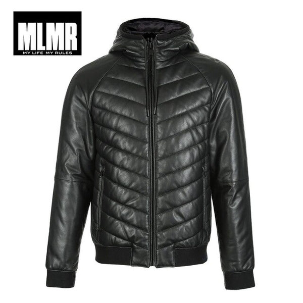 JackJones Men's Fashion Trend Parka Coat Hooded Genuine Leather Jacket Real Sheepskin Coat Menswear 218428505