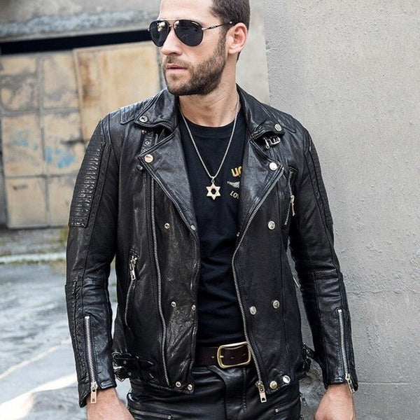 Luxury Mens Short Slim Genuine Leather Jacket Buckle Tanning Sheepskin Coat Zipper Designer Motorcycle Jacket Biker Outerwear