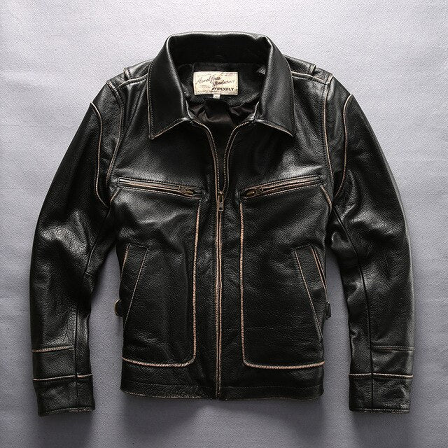 2017 New Men's Genuine leather jacket David style turn down collar skin wind jacket men's leather coat motorcycle jackets