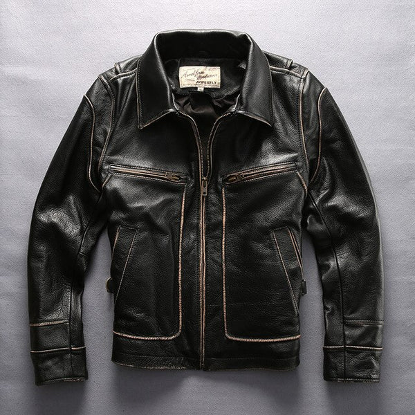 2017 New Men's Genuine leather jacket David style turn down collar skin wind jacket men's leather coat motorcycle jackets