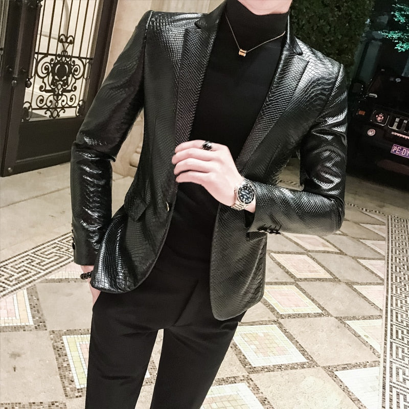 Leather men's suit leather suit men's jacket autumn and winter new society
