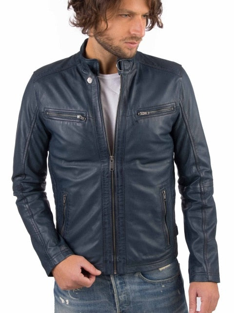 VAINAS European Brand Mens Genuine Leather jacket for men Winter Real sheep leather jacket Motorcycle jackets Biker jackets