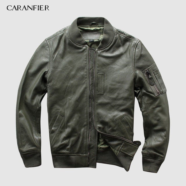 CARANFEIR 100% Sheepskin Mens Genuine Leather Jackets New Style Clothes Tactical Bomber Leather Jacket Coats DHL Free Shipping