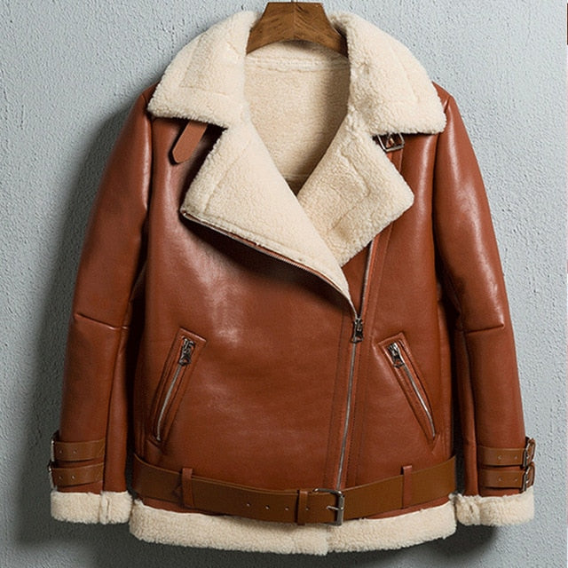 Women's Jacket Bomber Jackets 2019 Casual Solid Outerwear Female Fashion Thick Coats Women Leather Jacket Winter Warm Overcoats