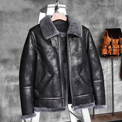 B3 Jacket Flying Jacket Men's Shearling Skeepskin Leather Jacket Men's Fur Coat Aviation Leathercraft Pilots Winter Men Jacket