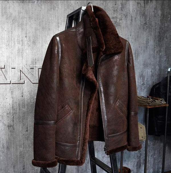 B3 Jacket Flying Jacket Men's Shearling Skeepskin Leather Jacket Men's Fur Coat Aviation Leathercraft Pilots Winter Men Jacket