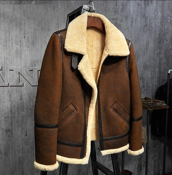 B3 Jacket Flying Jacket Men's Shearling Skeepskin Leather Jacket Men's Fur Coat Aviation Leathercraft Pilots Winter Men Jacket