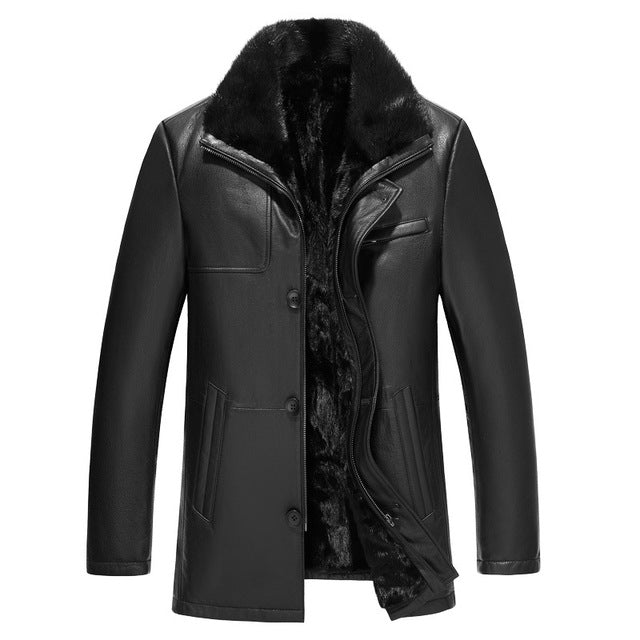 Golomise&Imbettuy Genuine Sheepskin Leather Jacket Natural Mink Fur Liner Parka Coat Men Real Leather Shearling Fur Jacket/Coat