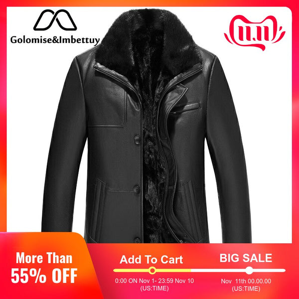 Golomise&Imbettuy Genuine Sheepskin Leather Jacket Natural Mink Fur Liner Parka Coat Men Real Leather Shearling Fur Jacket/Coat
