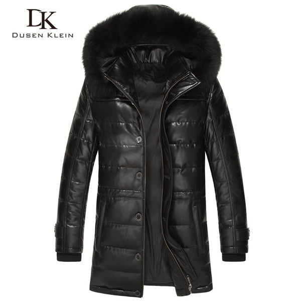 Dusen Klein Brand long down coats men Real sheepskin 90% duck down Slim style fox collar winter leather jacket 61L1568