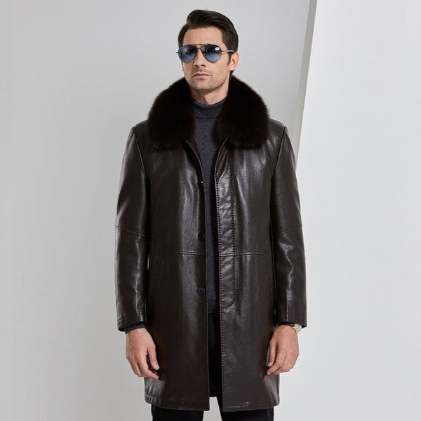 New Mens Leather Jacket Men Leather Coats High Quality PU Outerwear Male Winter rabbit fur collar Leather Parkas
