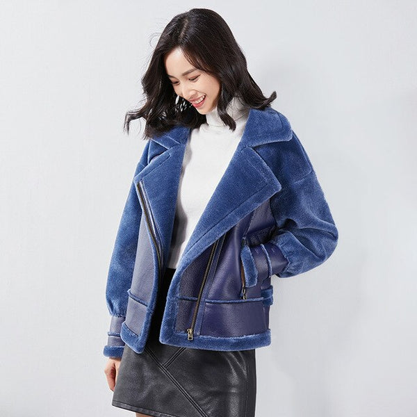 Vimly Women Winter Motorcycle PU Velvet Patchwork Jacket Coat Female Zipper Cool Style Leather Basic Jackets Stylish Street Wear