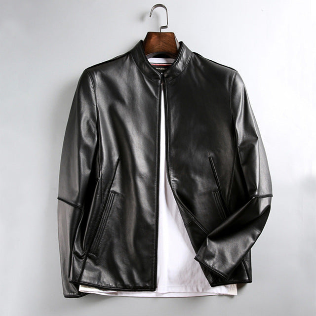 New Men's Sheepskin Leather Jacket High-end Stand Collar Casual Spring Autumn Leisure Leather Coat