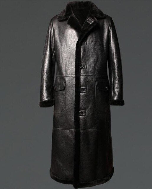 2019 New arrival Fur one Genuine Leather Jacket Men X-Long Leather Coat 130CM Men's Sheepskin Winter Thicken Warm jackets