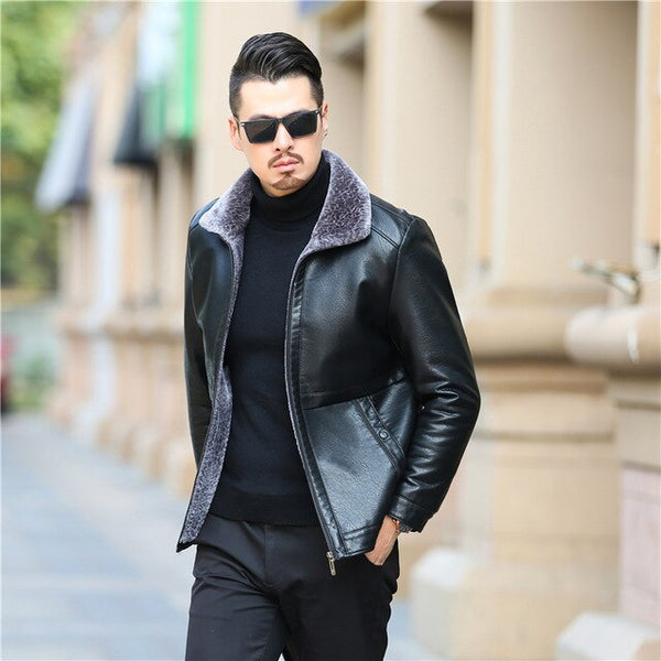 new genuine leather coat for men sheepskin leather hooded jacket winter jackets for men free shipping