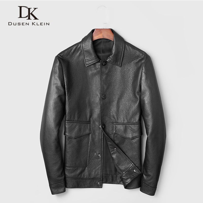 Men Genuine Leather Jacket Real Sheepskin Jackets Casual Short Black Pockets 2019 Autumn New Jacket for Man 19C319