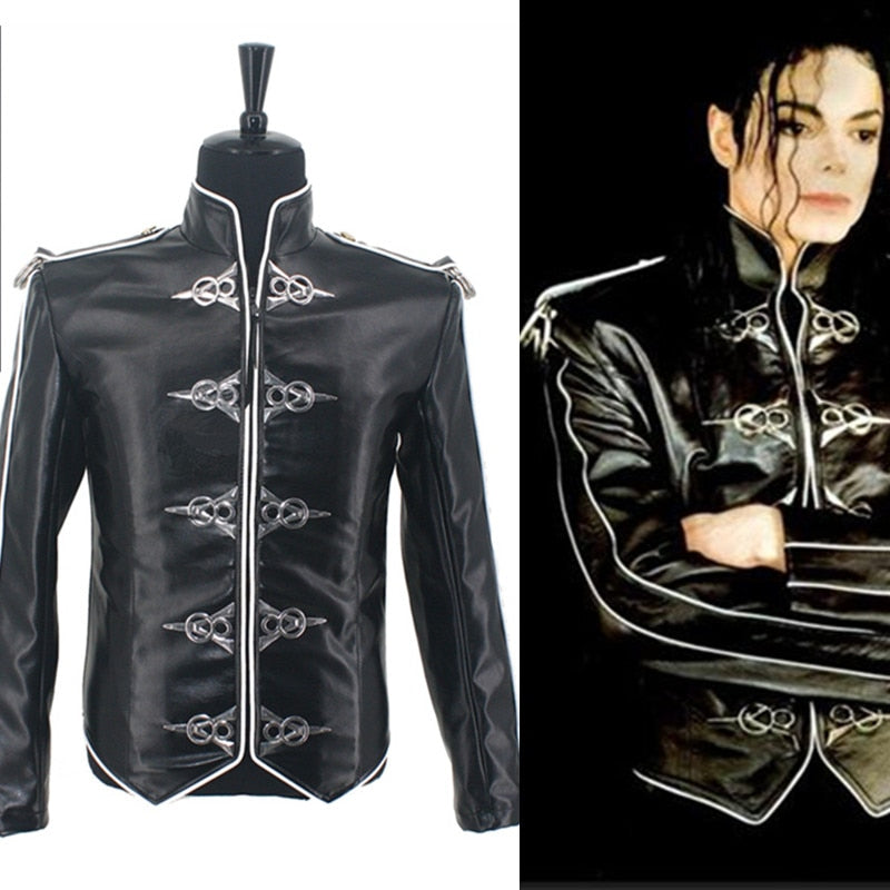 Casaul Fashion MJ Michael Jackson Classic Black V8 Jacket Punk Moto Skinny Leather Costume in 1992'S