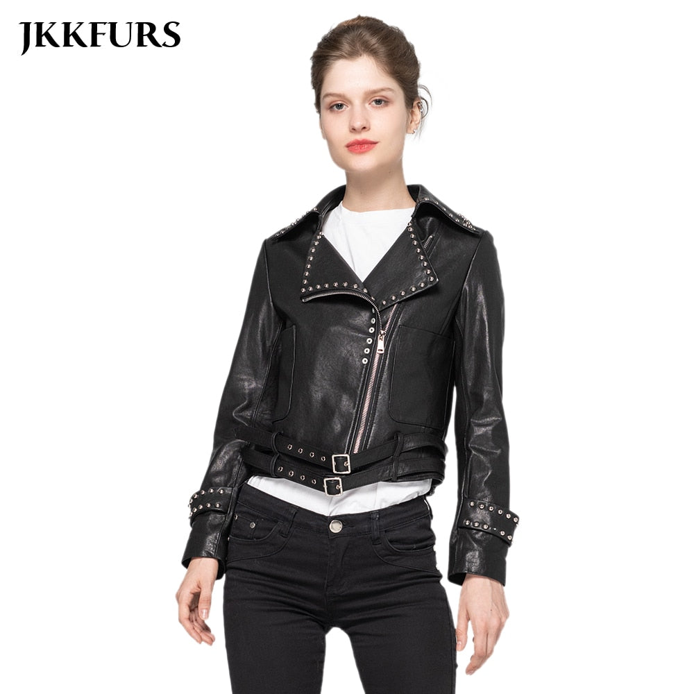 2019 New Genuine Sheepskin Leather Jacket Women's Fashion Coat Short Slim Style High Quality Outerwear S9030