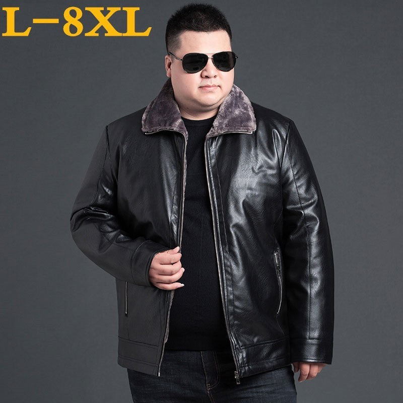 New big size 8XL7XL 6XL 5XL 4XL 2018 Winter thick Men Leather clothing jacket Business casual Velvet bigger sizes coat Keep warm