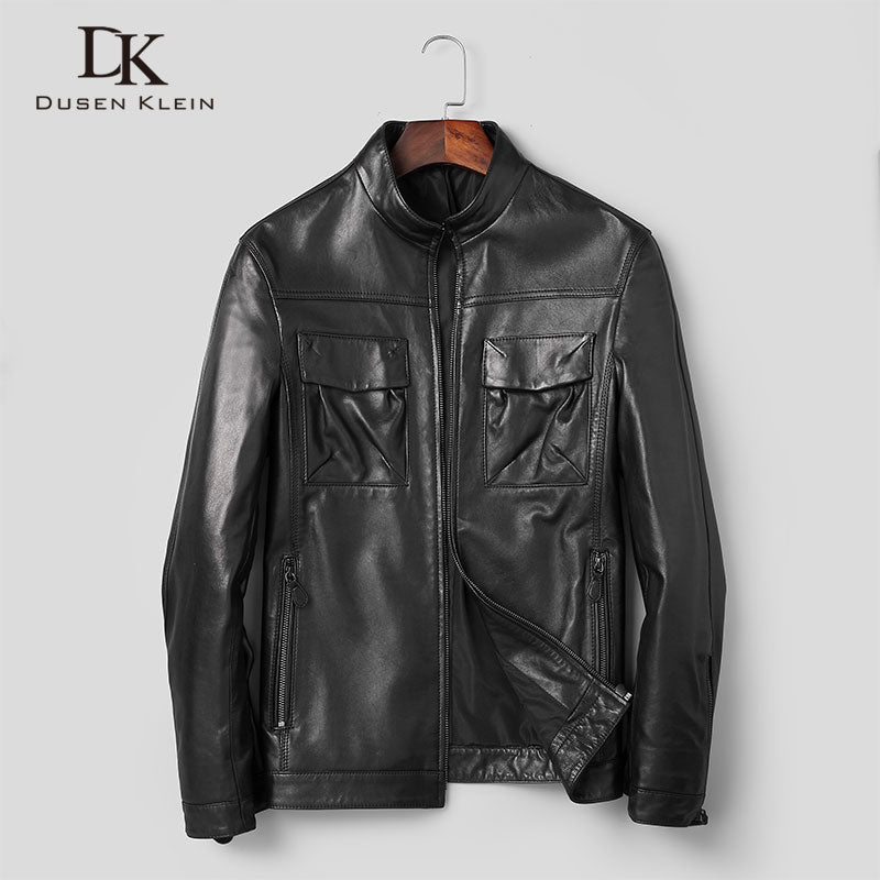 Men Genuine Leather Jacket Real Sheepskin Jackets Casual Short Black Pockets 2019 Autumn New Jacket for Man t1950