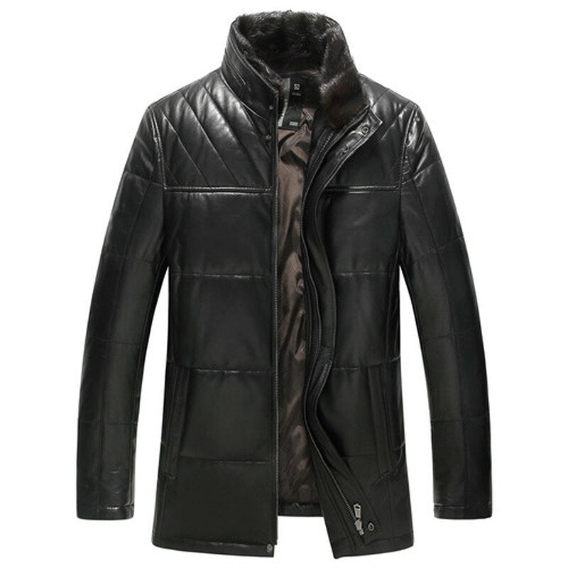 Leather Jacket Men Winter Sheepskin Men's Duck Down Coat Slim Real Leather Jackets Mink Fur Collar Jaqueta De Couro M1233 YY592