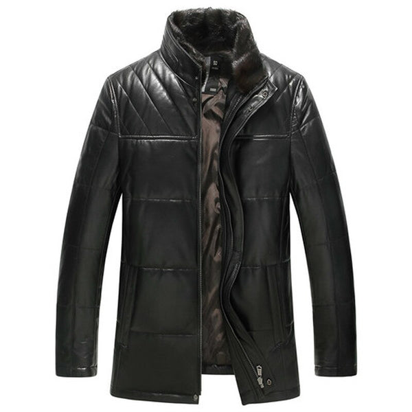 Leather Jacket Men Winter Sheepskin Men's Duck Down Coat Slim Real Leather Jackets Mink Fur Collar Jaqueta De Couro M1233 YY592