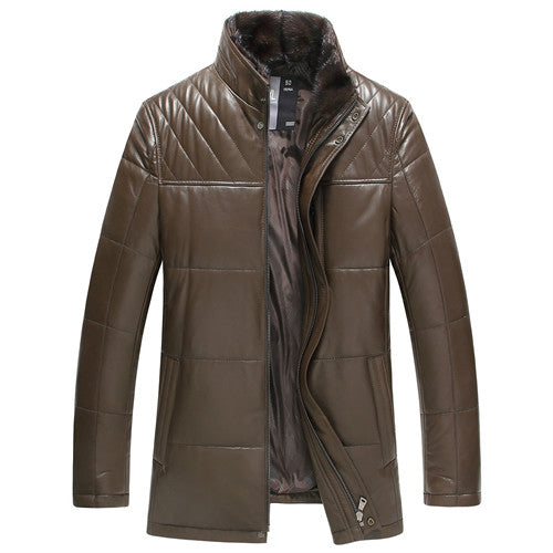 Leather Jacket Men Winter Sheepskin Men's Duck Down Coat Slim Real Leather Jackets Mink Fur Collar Jaqueta De Couro M1233 YY592