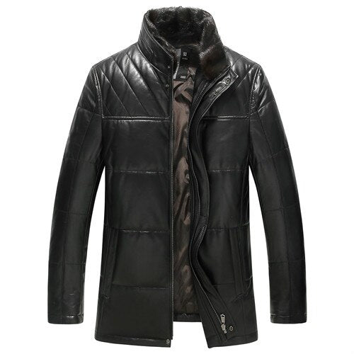 Leather Jacket Men Winter Sheepskin Men's Duck Down Coat Slim Real Leather Jackets Mink Fur Collar Jaqueta De Couro M1233 YY592