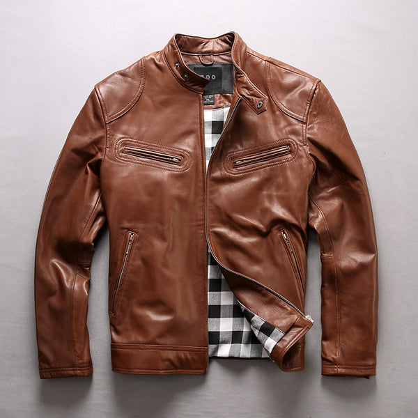 TOP 2018 Men Genuine Leather Jacket Simple design Cow Leather Jackets over size S-7XL Cowhide Rider Jacket