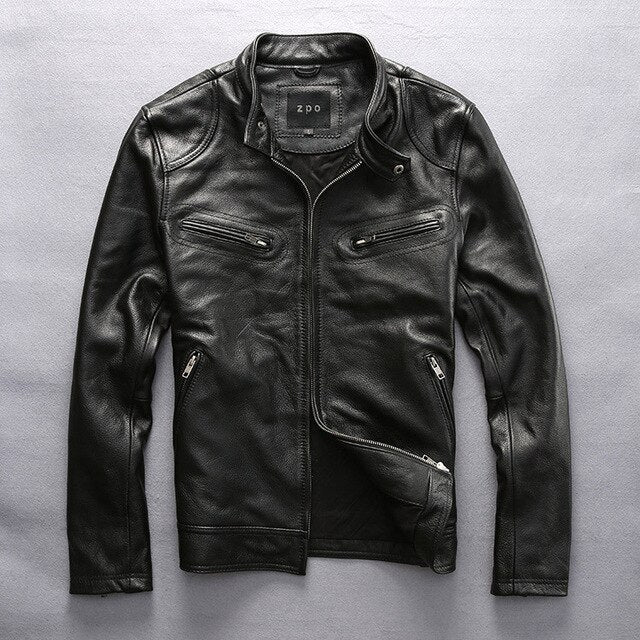 TOP 2018 Men Genuine Leather Jacket Simple design Cow Leather Jackets over size S-7XL Cowhide Rider Jacket