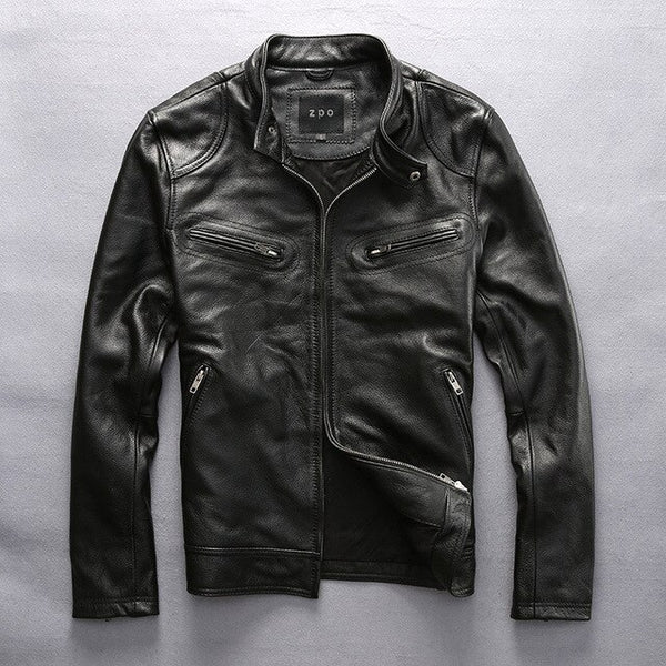 TOP 2018 Men Genuine Leather Jacket Simple design Cow Leather Jackets over size S-7XL Cowhide Rider Jacket