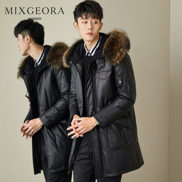 Tcyeek Genuine Leather Jacket Men Winter Clothes 2019 Thick Warm Duck Down Sheepskin Coat Raccoon Fur Hooded Jacket Hiver 807098