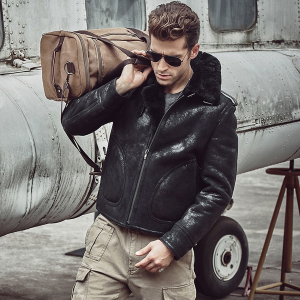 Men's Shearling Jacket Short Leather Women Jacket Mans Sheepskin Aviator Fur Coat Lambs Fur Outerwear Flight B3 Bomber Jacket