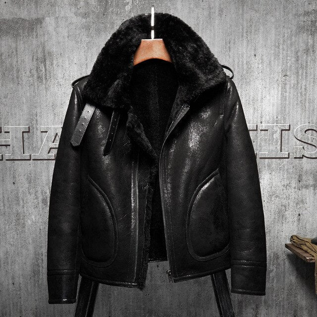 Men's Shearling Jacket Short Leather Women Jacket Mans Sheepskin Aviator Fur Coat Lambs Fur Outerwear Flight B3 Bomber Jacket