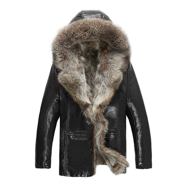 Mens Genuine Leather Jackets Real Raccoon Fur Coats Shearling Winter Coats Snow Clothes Warm Thicking Outwear Plus Size 4XL 5XL