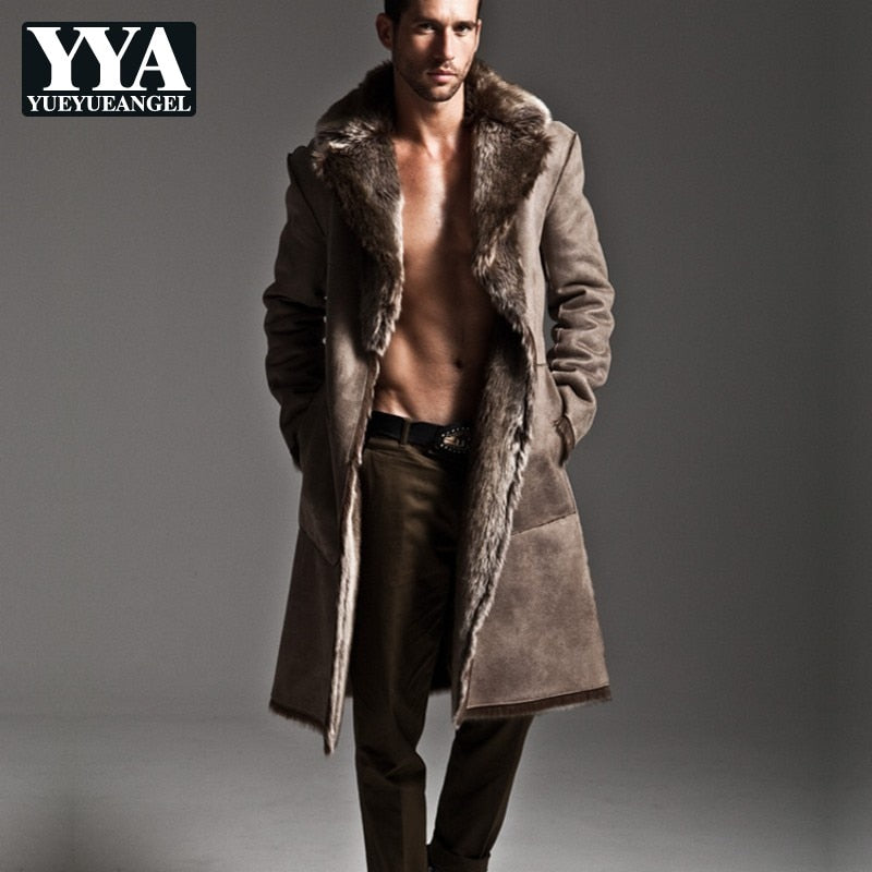 Winter Mens Reversible Faux Fur Overcoat Motorcycle Long Style Pu Leather Jacket Windbreaker Casual Thick Warm Slim Fit Coats