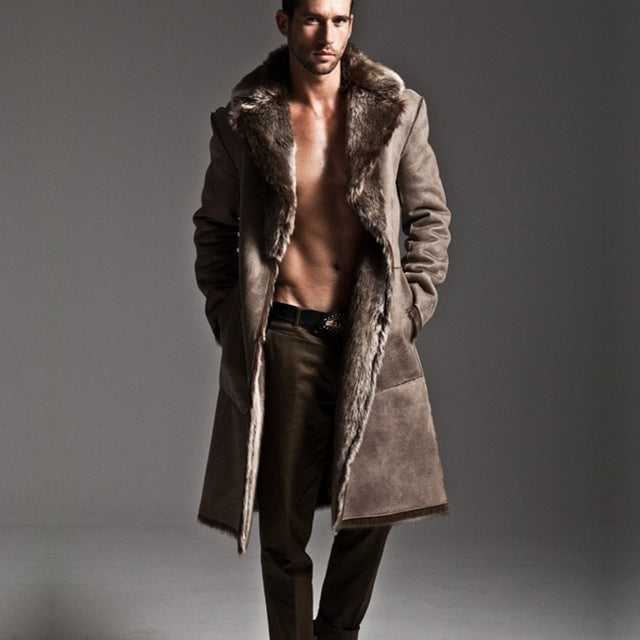 Winter Mens Reversible Faux Fur Overcoat Motorcycle Long Style Pu Leather Jacket Windbreaker Casual Thick Warm Slim Fit Coats