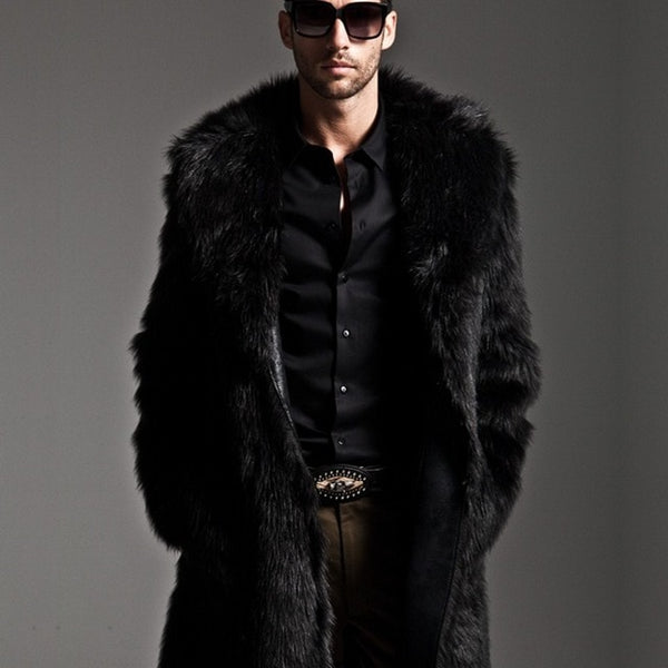 Winter Mens Reversible Faux Fur Overcoat Motorcycle Long Style Pu Leather Jacket Windbreaker Casual Thick Warm Slim Fit Coats