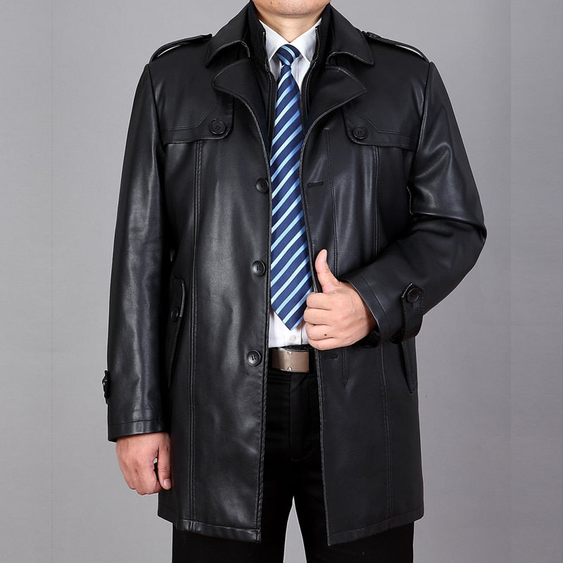 New Male Leather Overcoat, Male Leather Jacket, Large M-4xl in Autumn and Winter